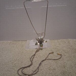 Vintage Gold Tone 80's Slide Rose Pendent Adjustable Lariat Necklace